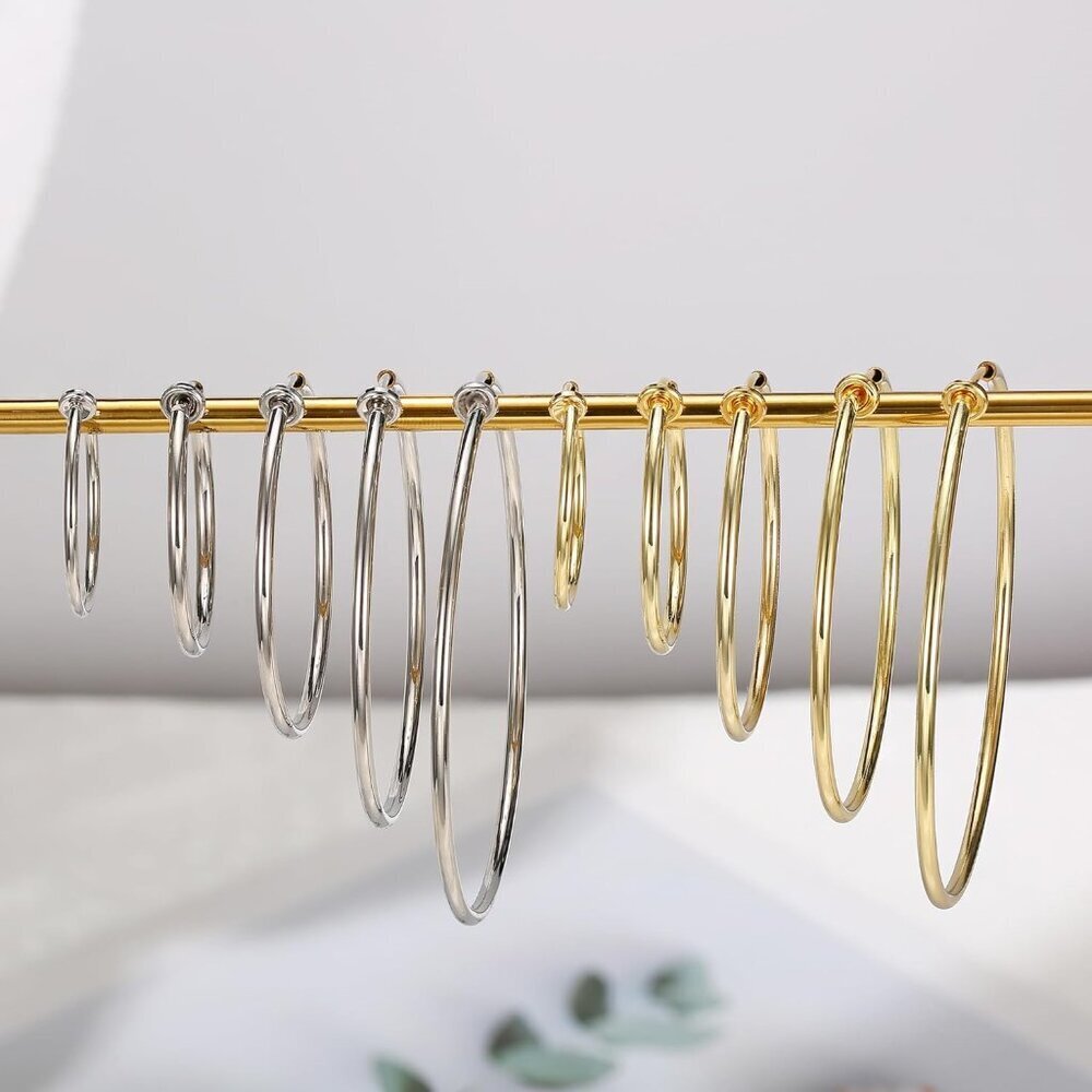 Stainless Steel Clip On Hoop Earrings Multiple Sizes Non-Pierced Women - Picture 6 of 7